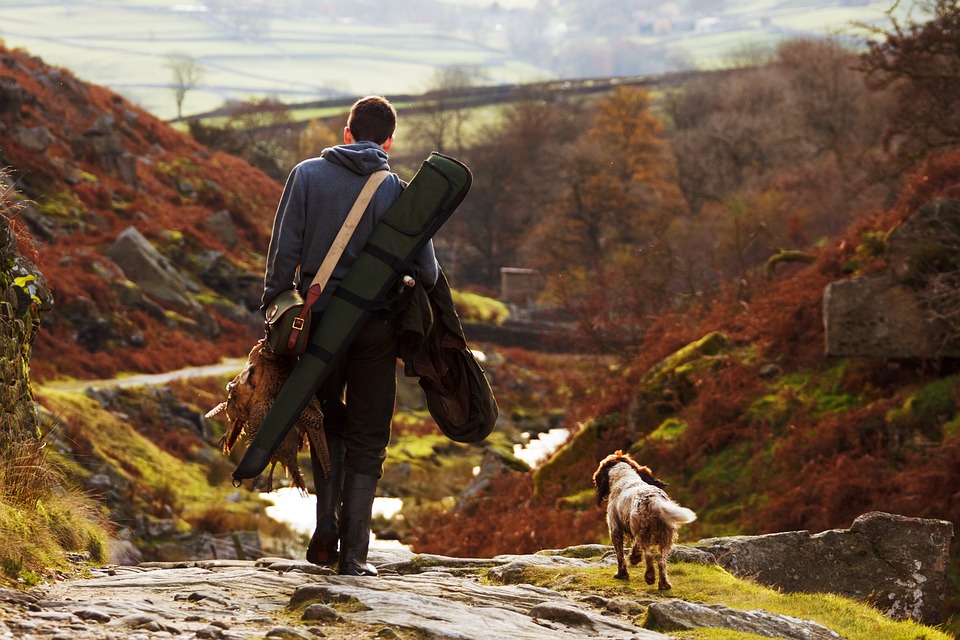man hunting with dog